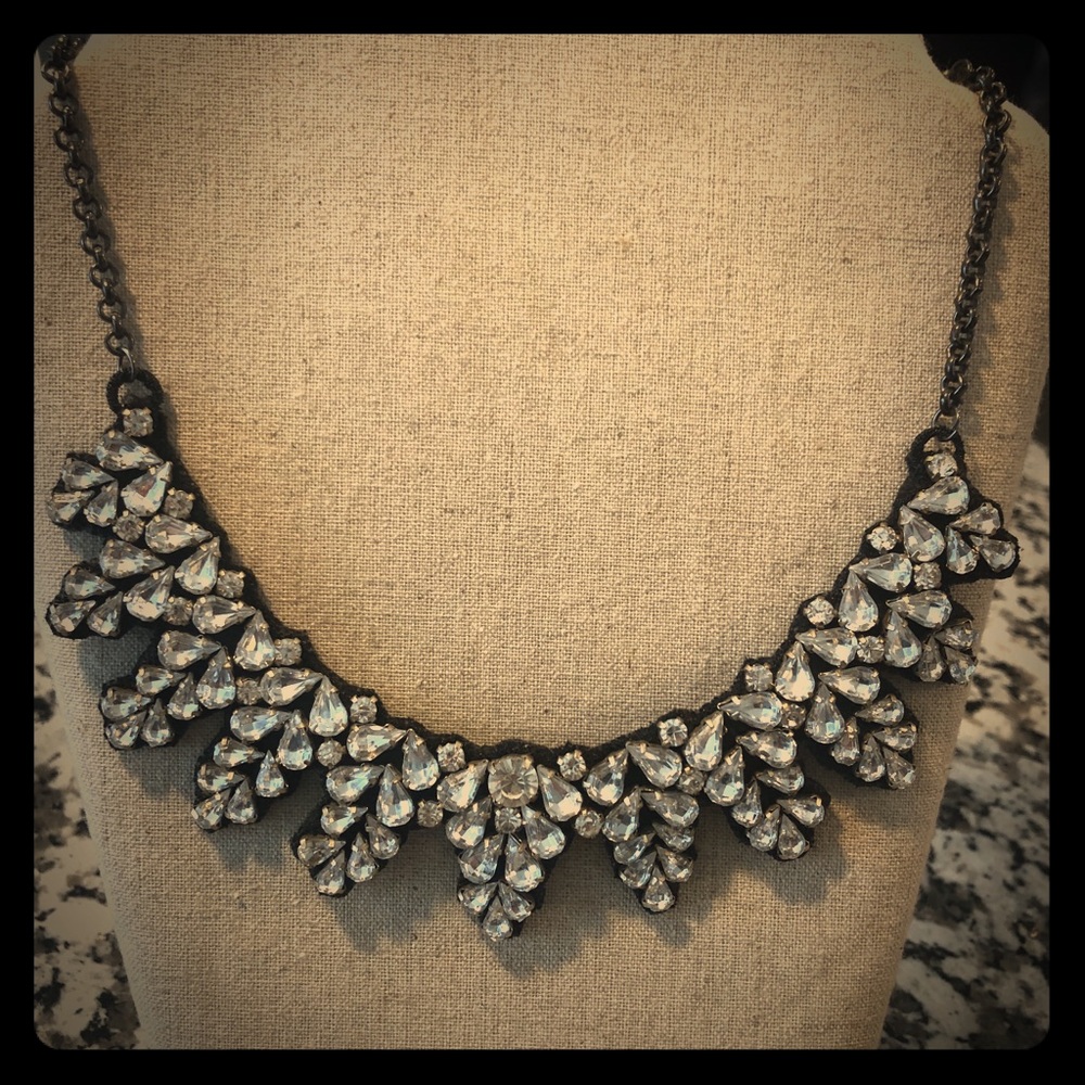 LOFT Silver & Black Rhinestone Statement Necklace